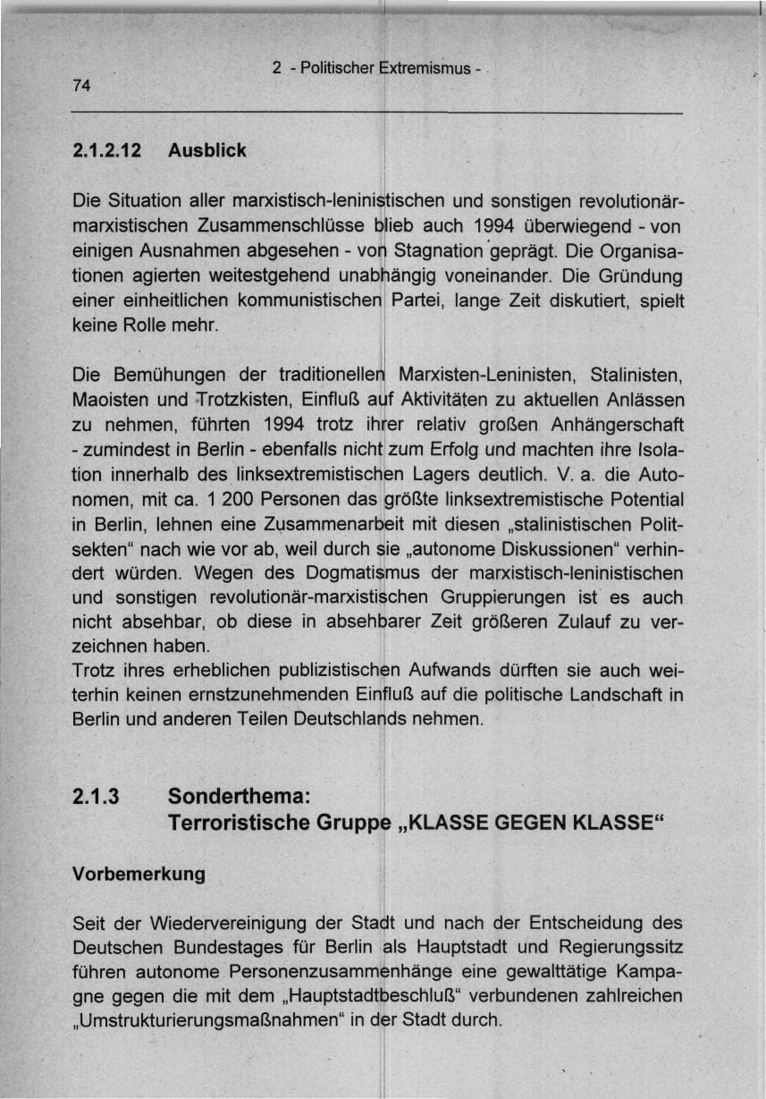 Seite 74 des Verfassungsschutzbericht 1994 Berlin