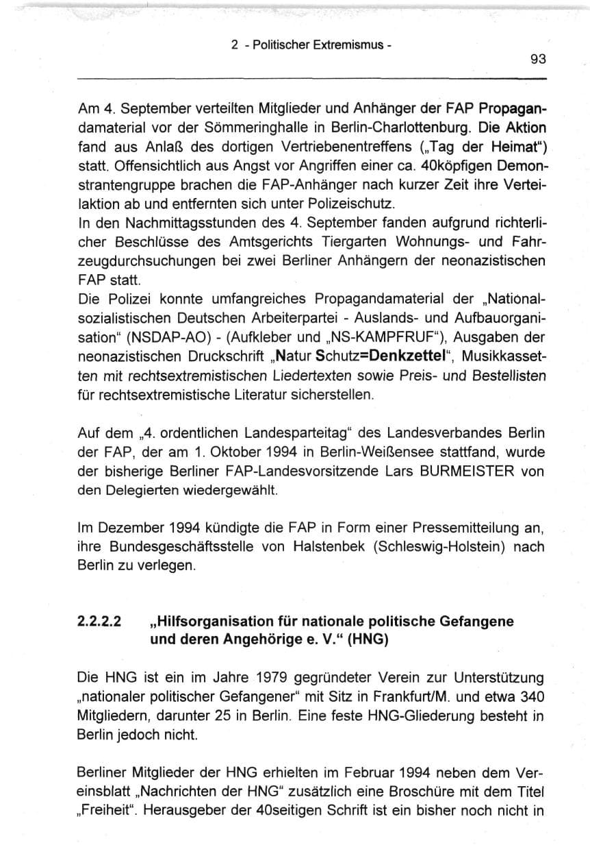 Seite 93 des Verfassungsschutzbericht 1994 Berlin