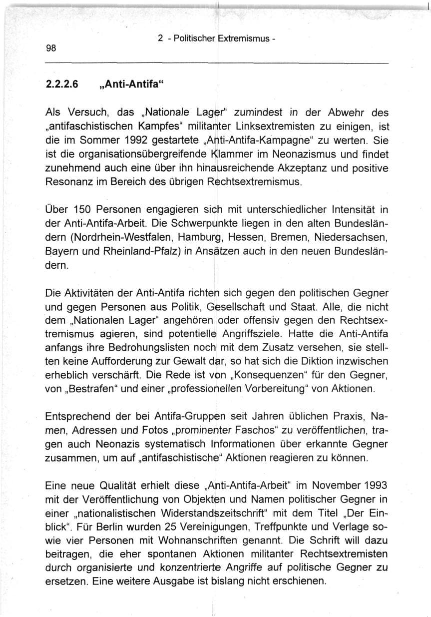 Seite 98 des Verfassungsschutzbericht 1994 Berlin