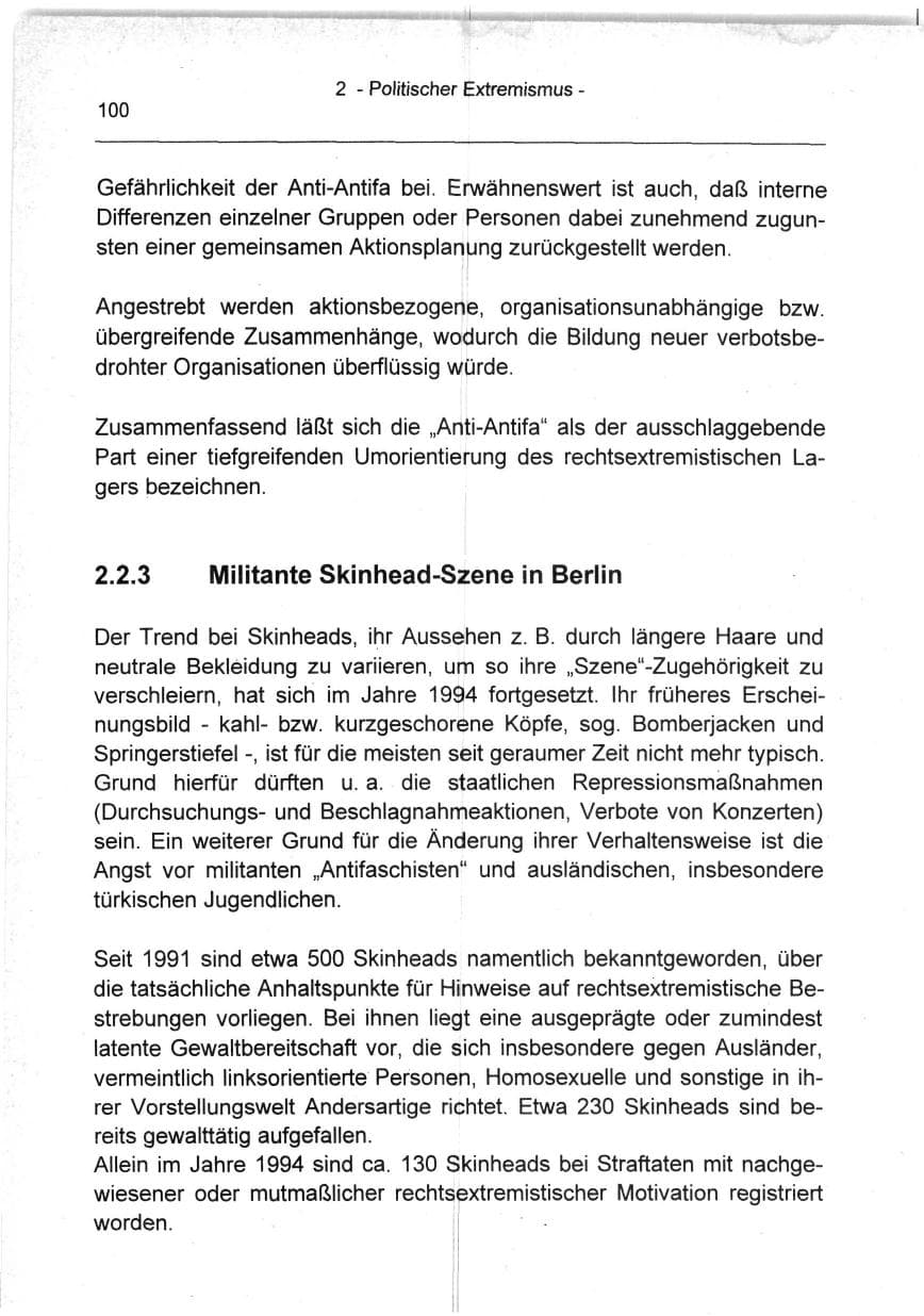 Seite 100 des Verfassungsschutzbericht 1994 Berlin