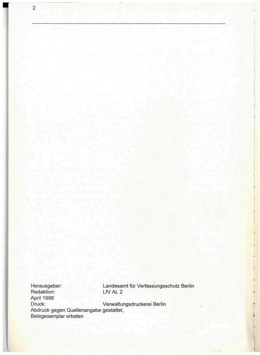 Seite 2 des Verfassungsschutzbericht 1995 Berlin