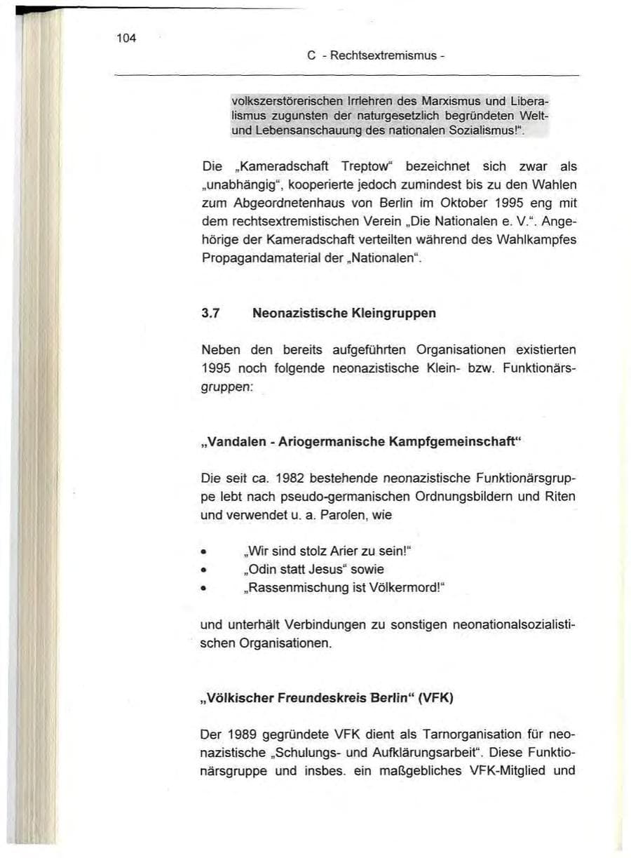 Seite 104 des Verfassungsschutzbericht 1995 Berlin