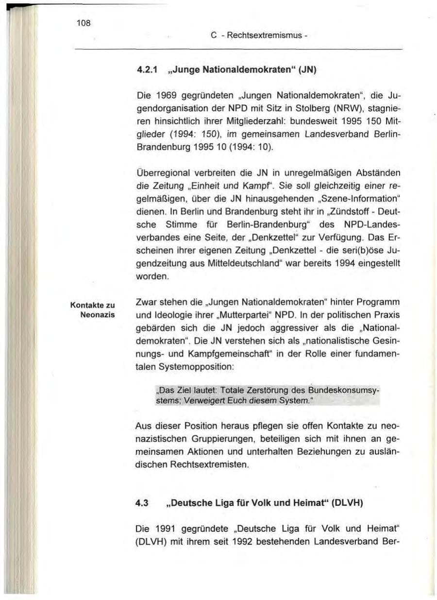 Seite 108 des Verfassungsschutzbericht 1995 Berlin