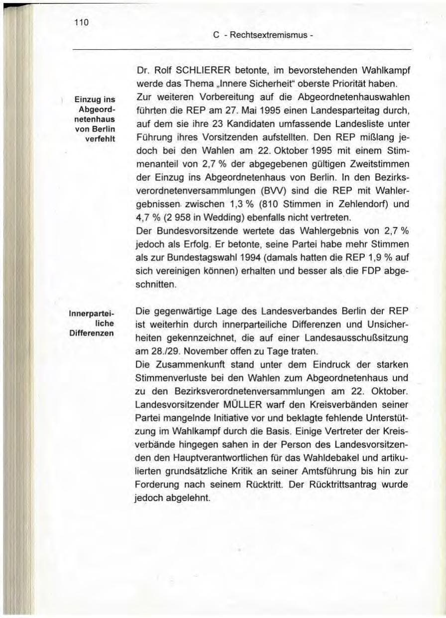 Seite 110 des Verfassungsschutzbericht 1995 Berlin