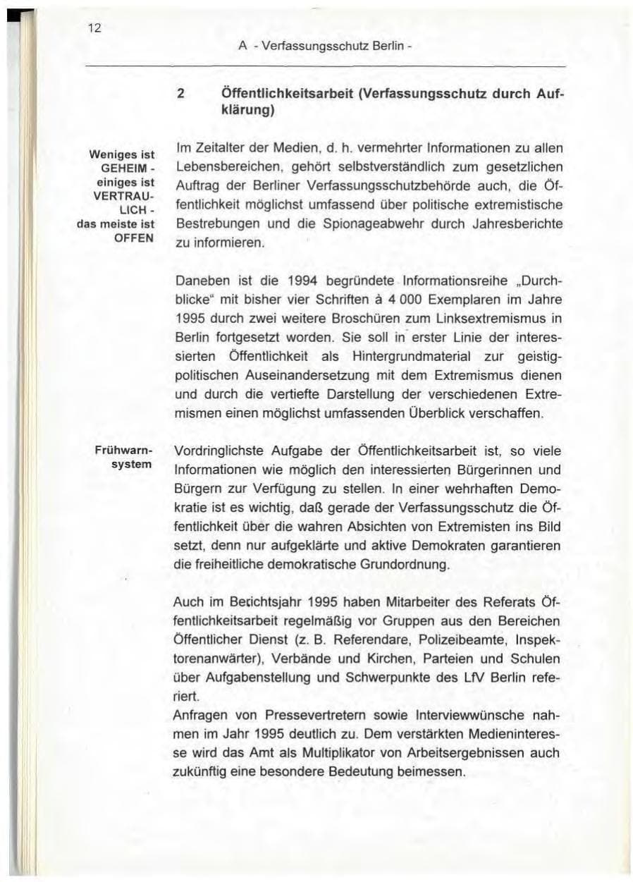 Seite 12 des Verfassungsschutzbericht 1995 Berlin