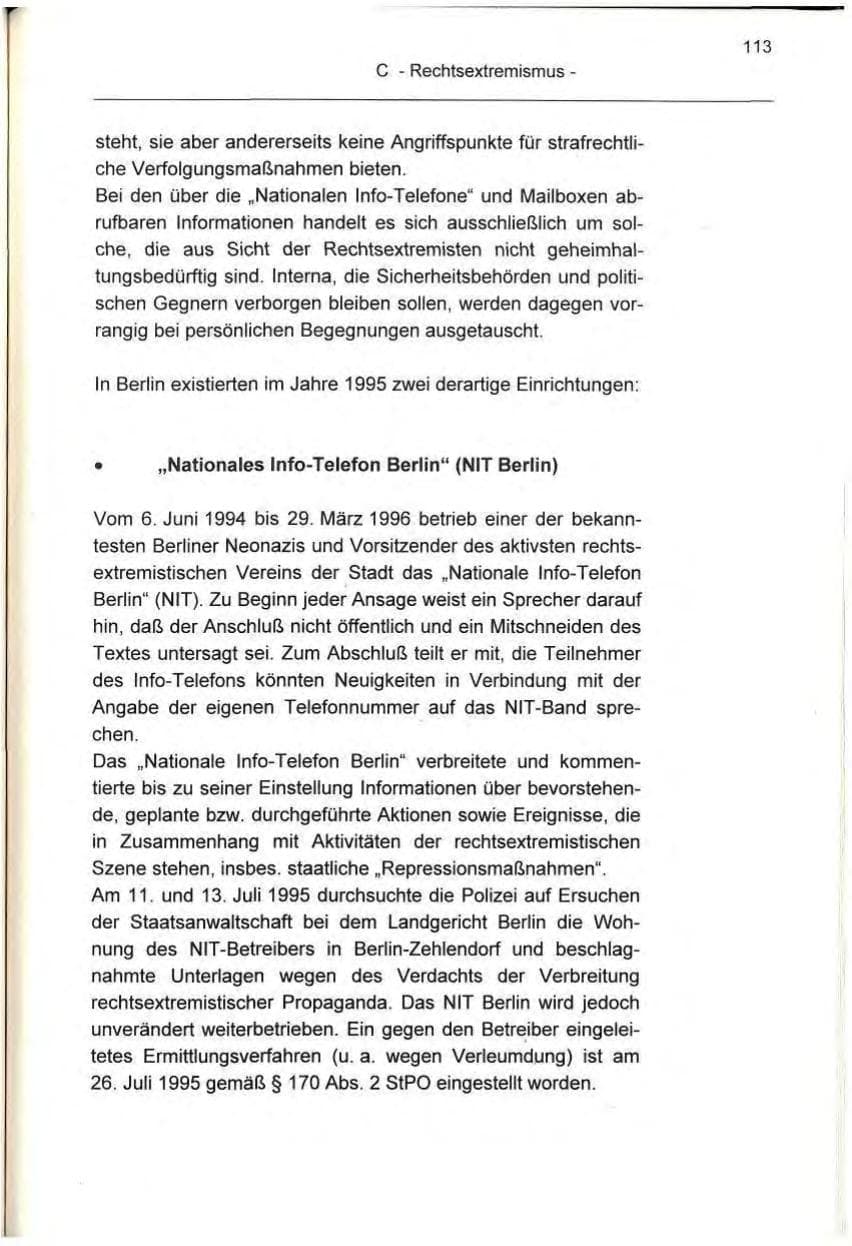 Seite 113 des Verfassungsschutzbericht 1995 Berlin