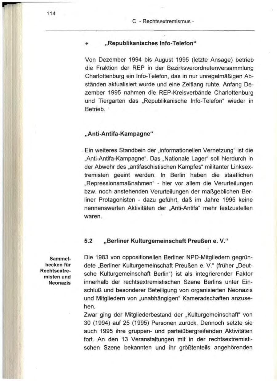 Seite 114 des Verfassungsschutzbericht 1995 Berlin