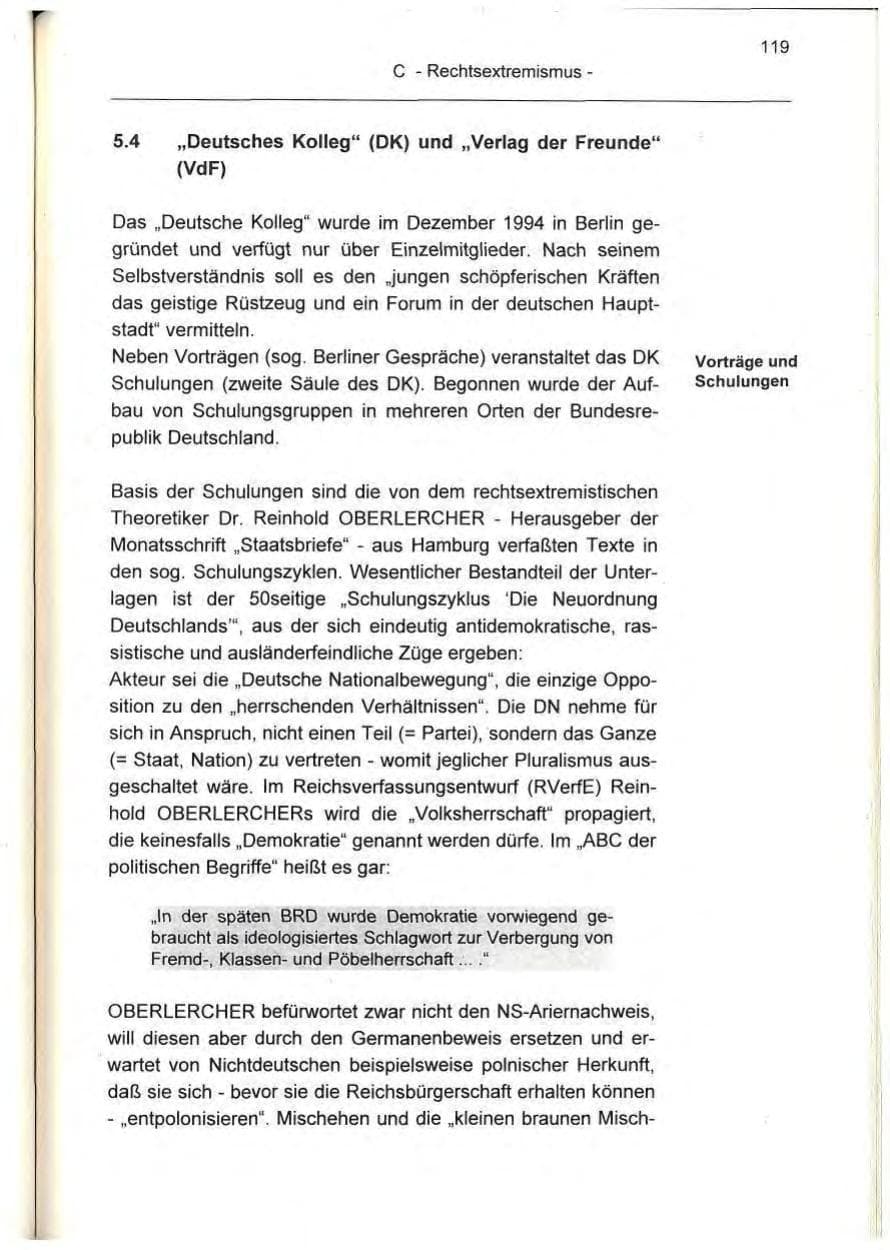 Seite 119 des Verfassungsschutzbericht 1995 Berlin