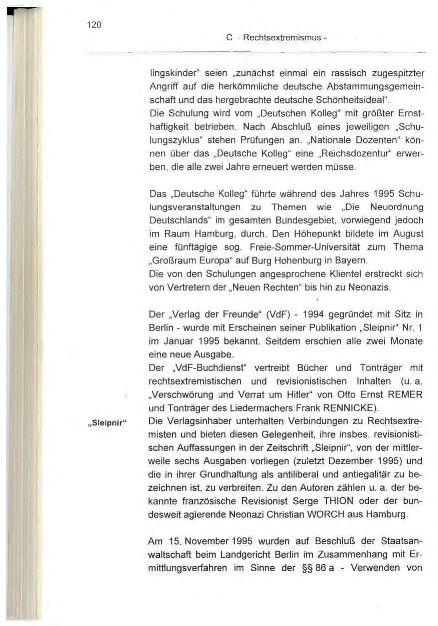 Seite 120 des Verfassungsschutzbericht 1995 Berlin