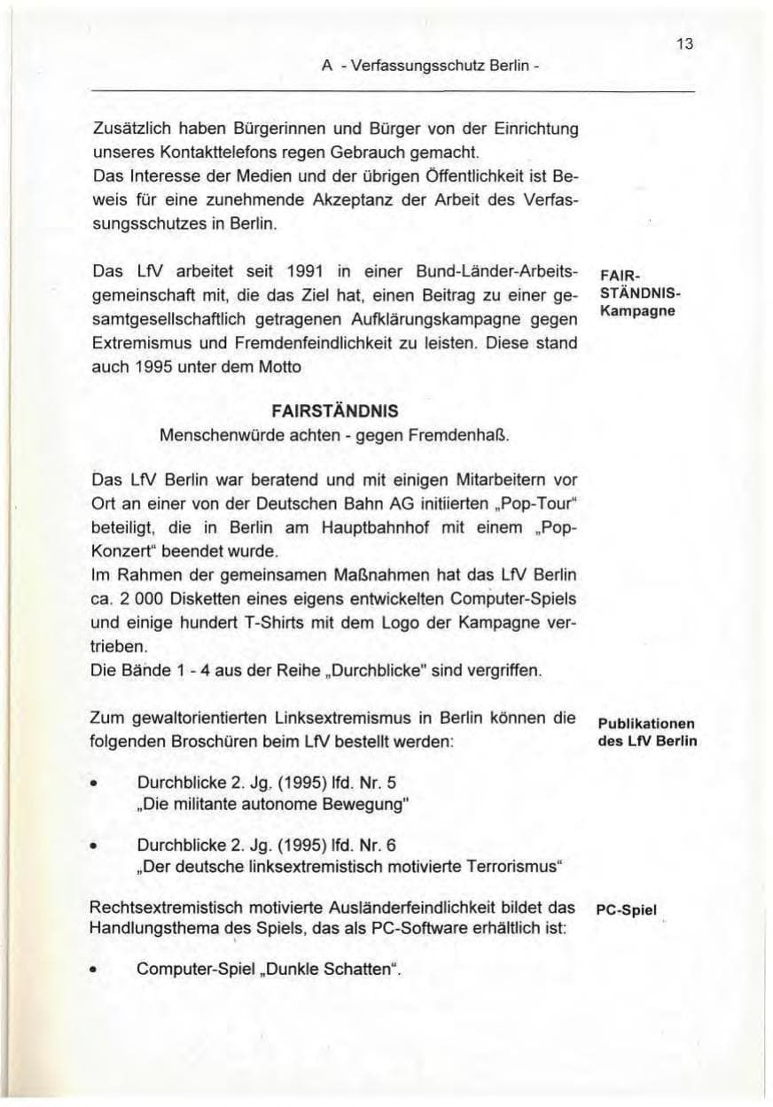 Seite 13 des Verfassungsschutzbericht 1995 Berlin