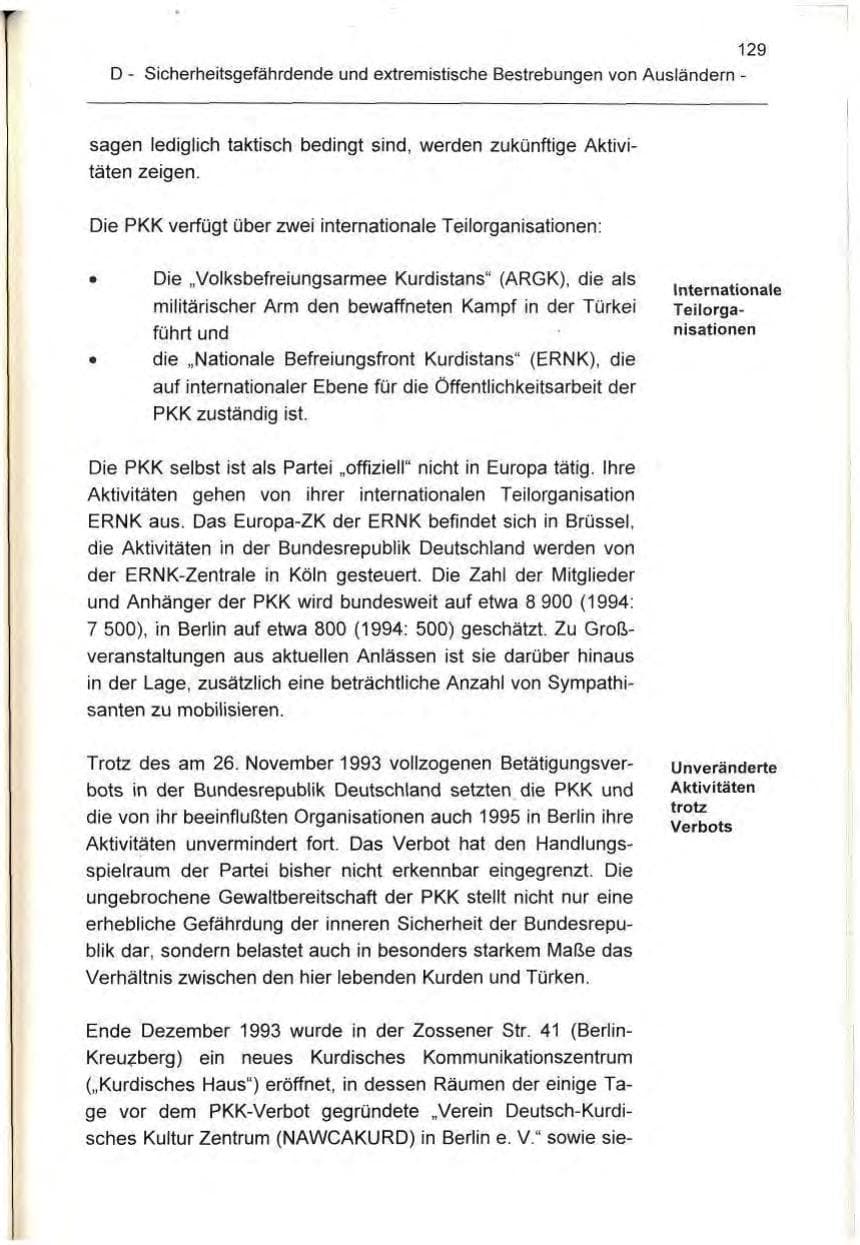 Seite 129 des Verfassungsschutzbericht 1995 Berlin