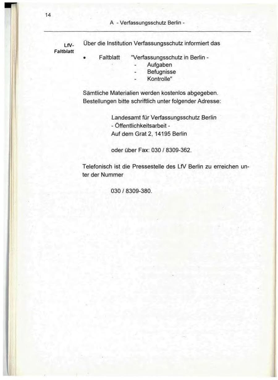 Seite 14 des Verfassungsschutzbericht 1995 Berlin