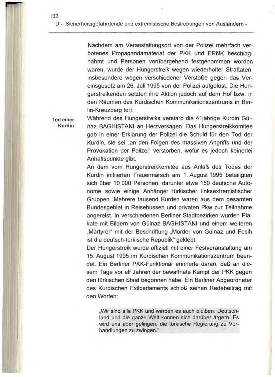 Seite 132 des Verfassungsschutzbericht 1995 Berlin