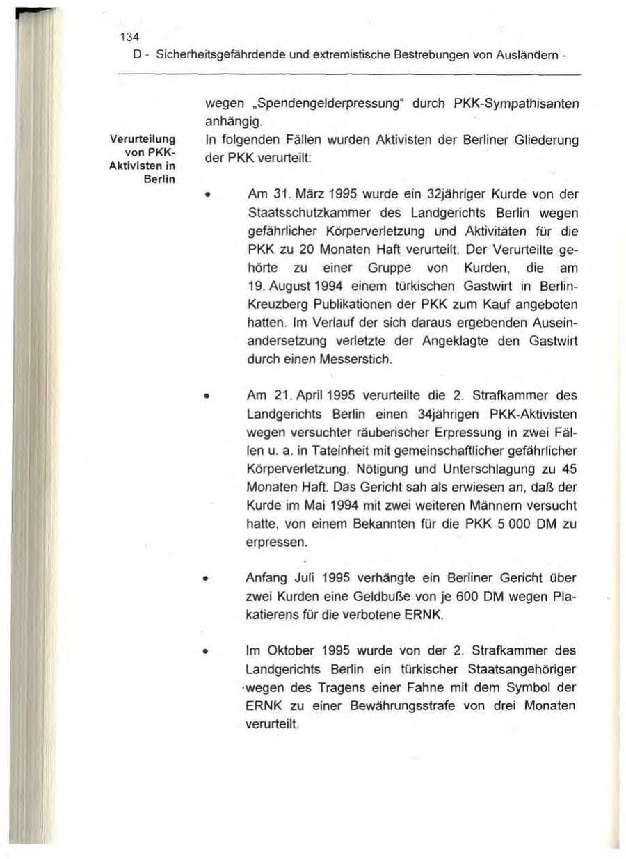 Seite 134 des Verfassungsschutzbericht 1995 Berlin