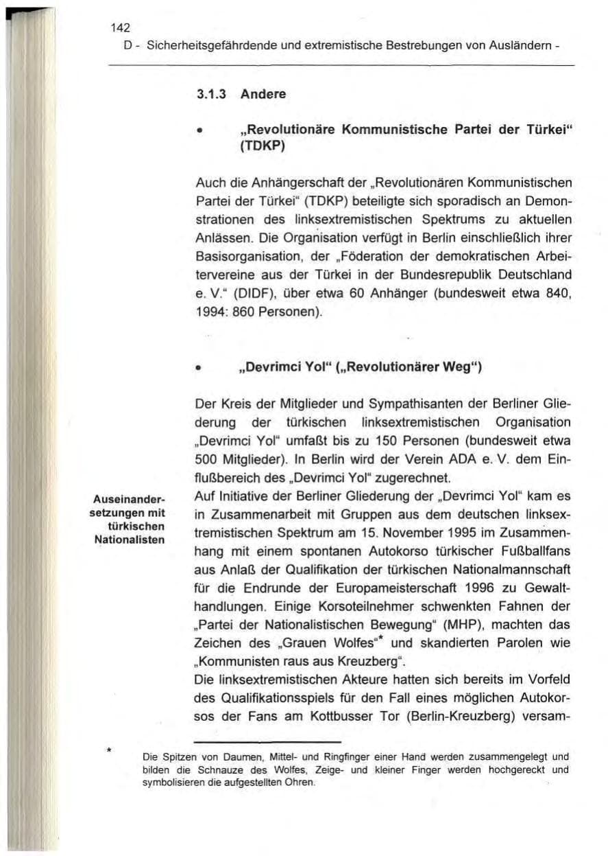 Seite 142 des Verfassungsschutzbericht 1995 Berlin