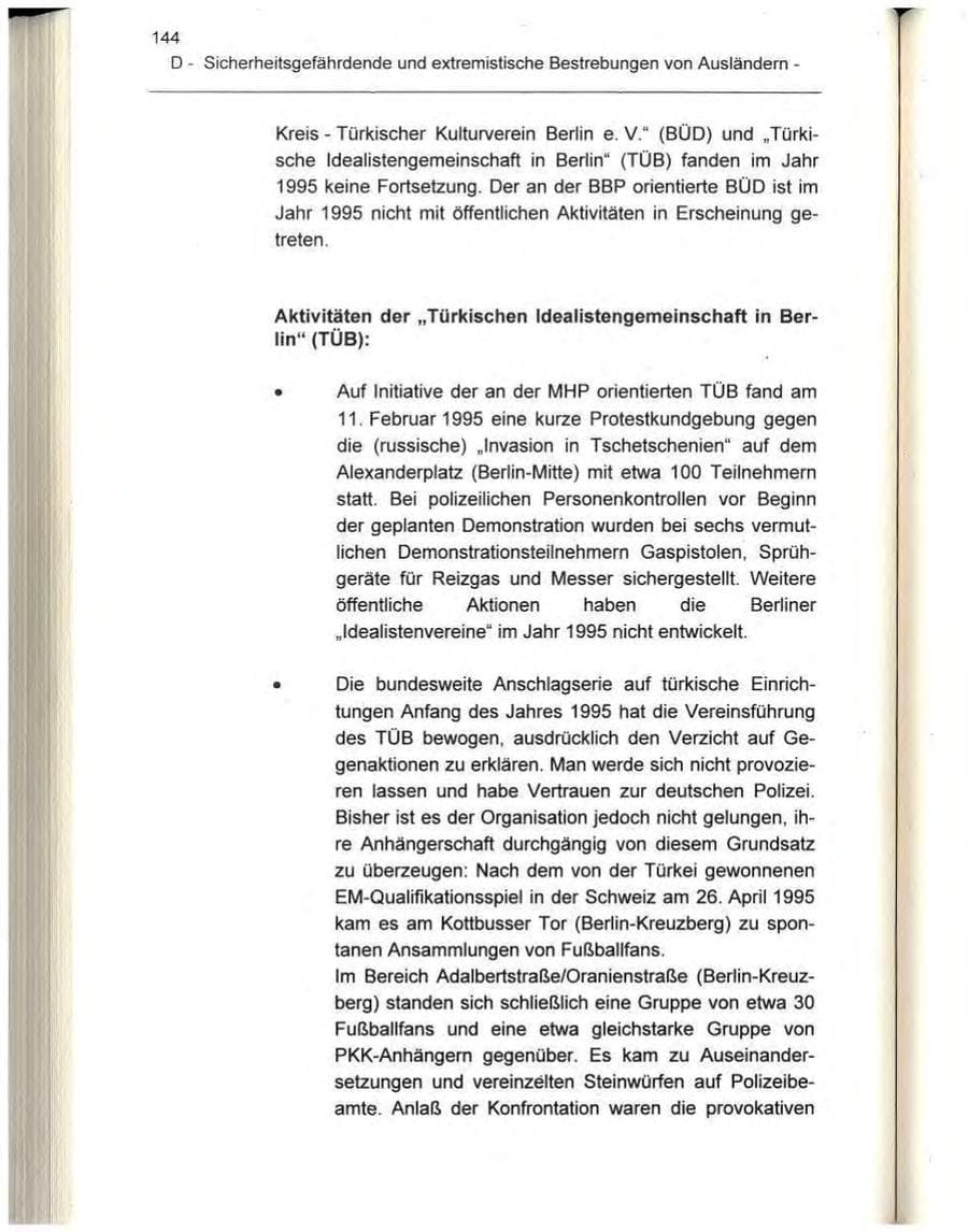 Seite 144 des Verfassungsschutzbericht 1995 Berlin
