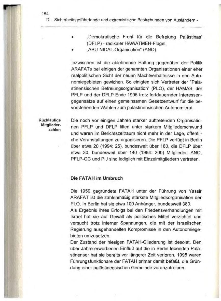Seite 154 des Verfassungsschutzbericht 1995 Berlin