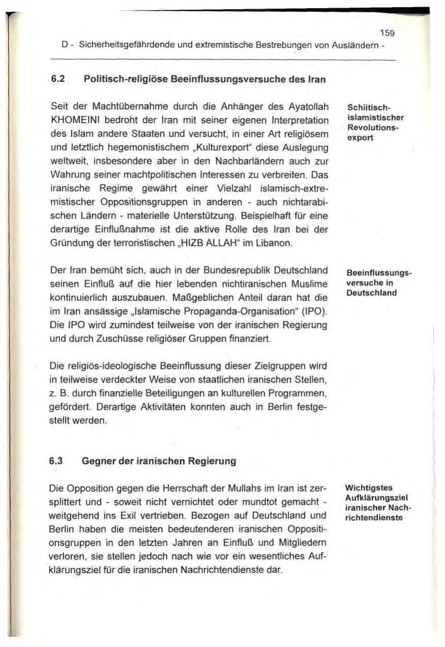 Seite 159 des Verfassungsschutzbericht 1995 Berlin
