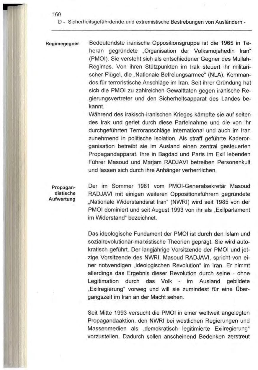 Seite 160 des Verfassungsschutzbericht 1995 Berlin