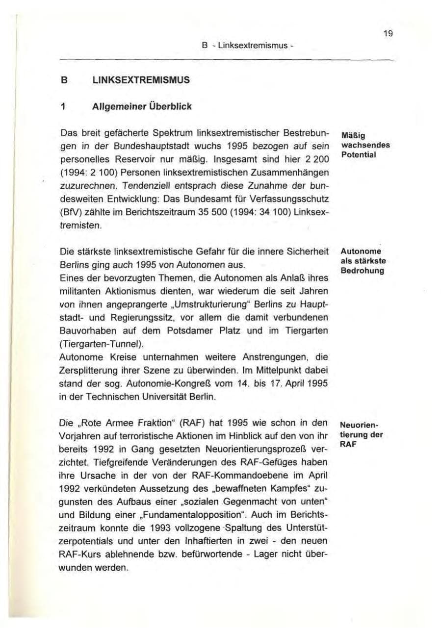 Seite 19 des Verfassungsschutzbericht 1995 Berlin