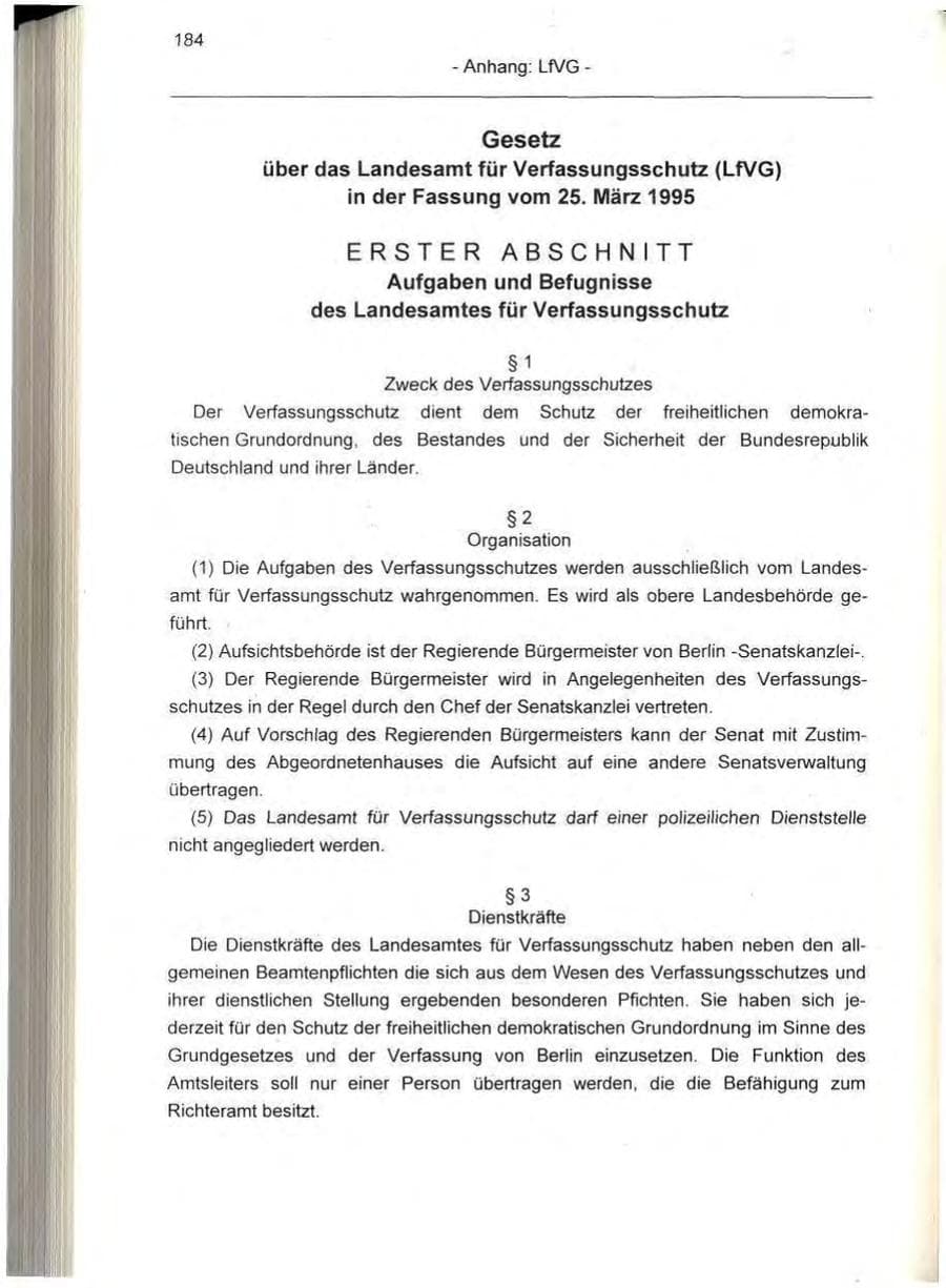 Seite 184 des Verfassungsschutzbericht 1995 Berlin