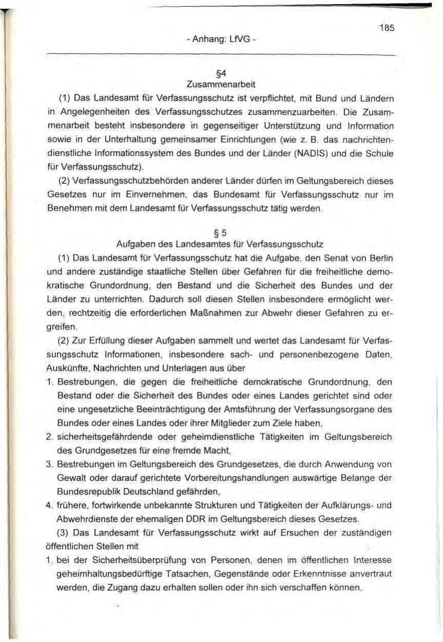 Seite 185 des Verfassungsschutzbericht 1995 Berlin