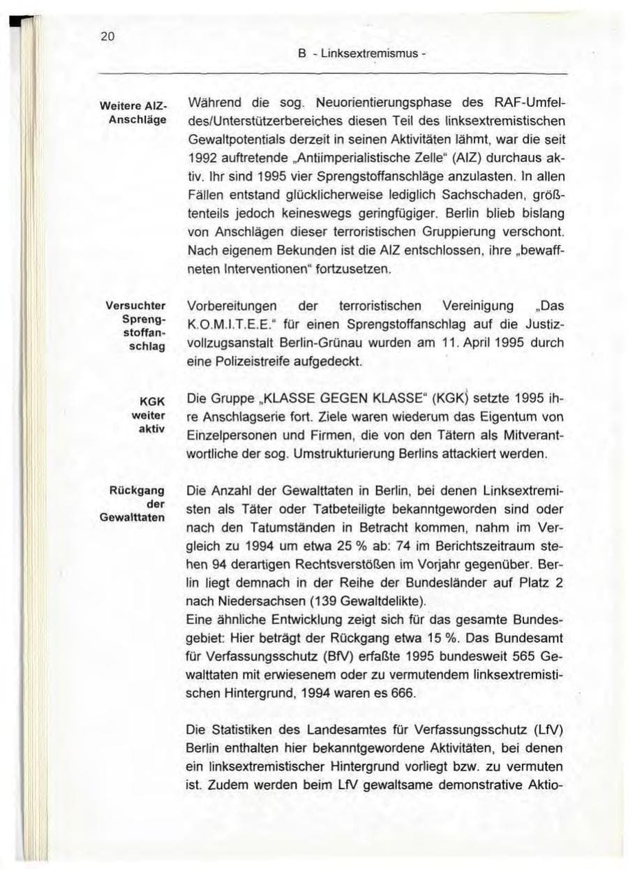 Seite 20 des Verfassungsschutzbericht 1995 Berlin