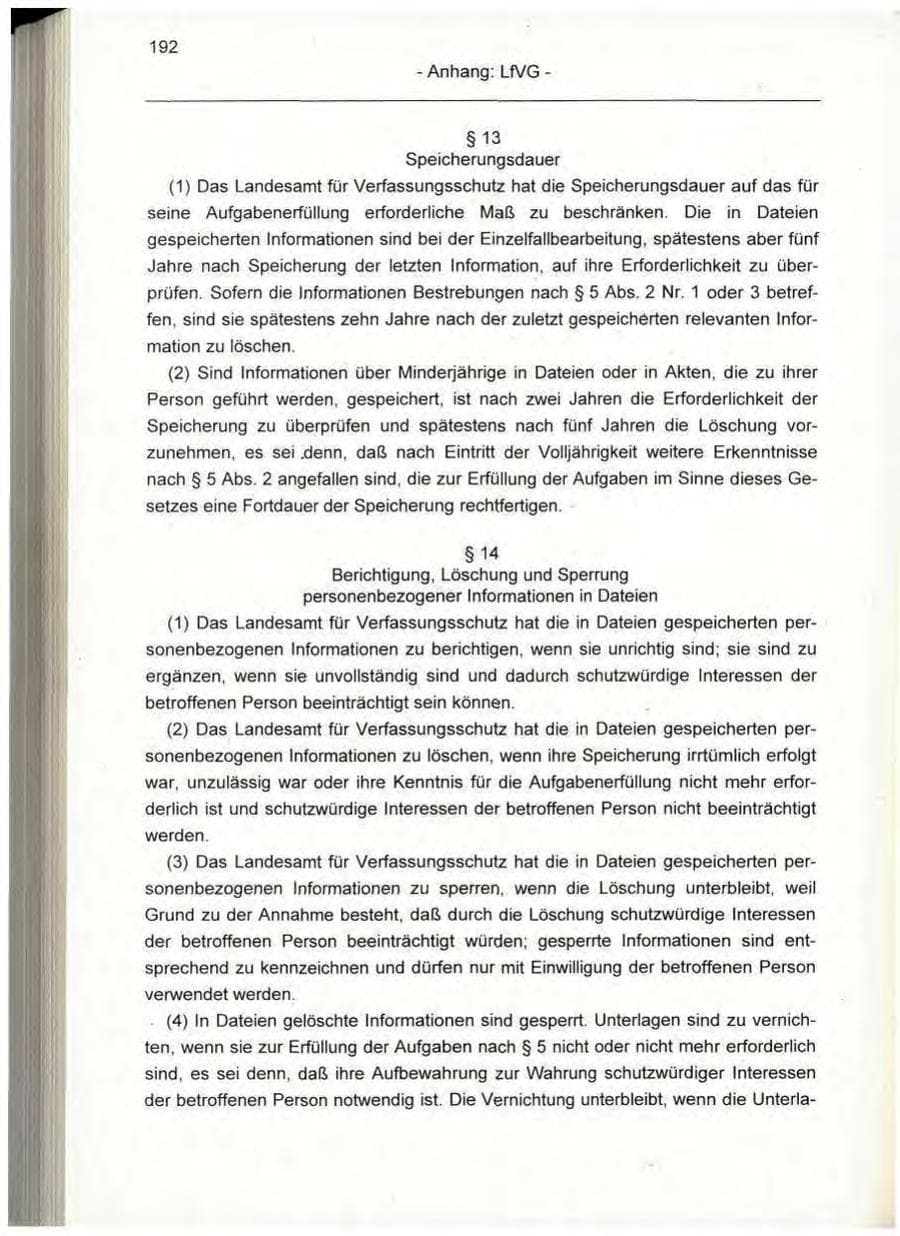 Seite 192 des Verfassungsschutzbericht 1995 Berlin