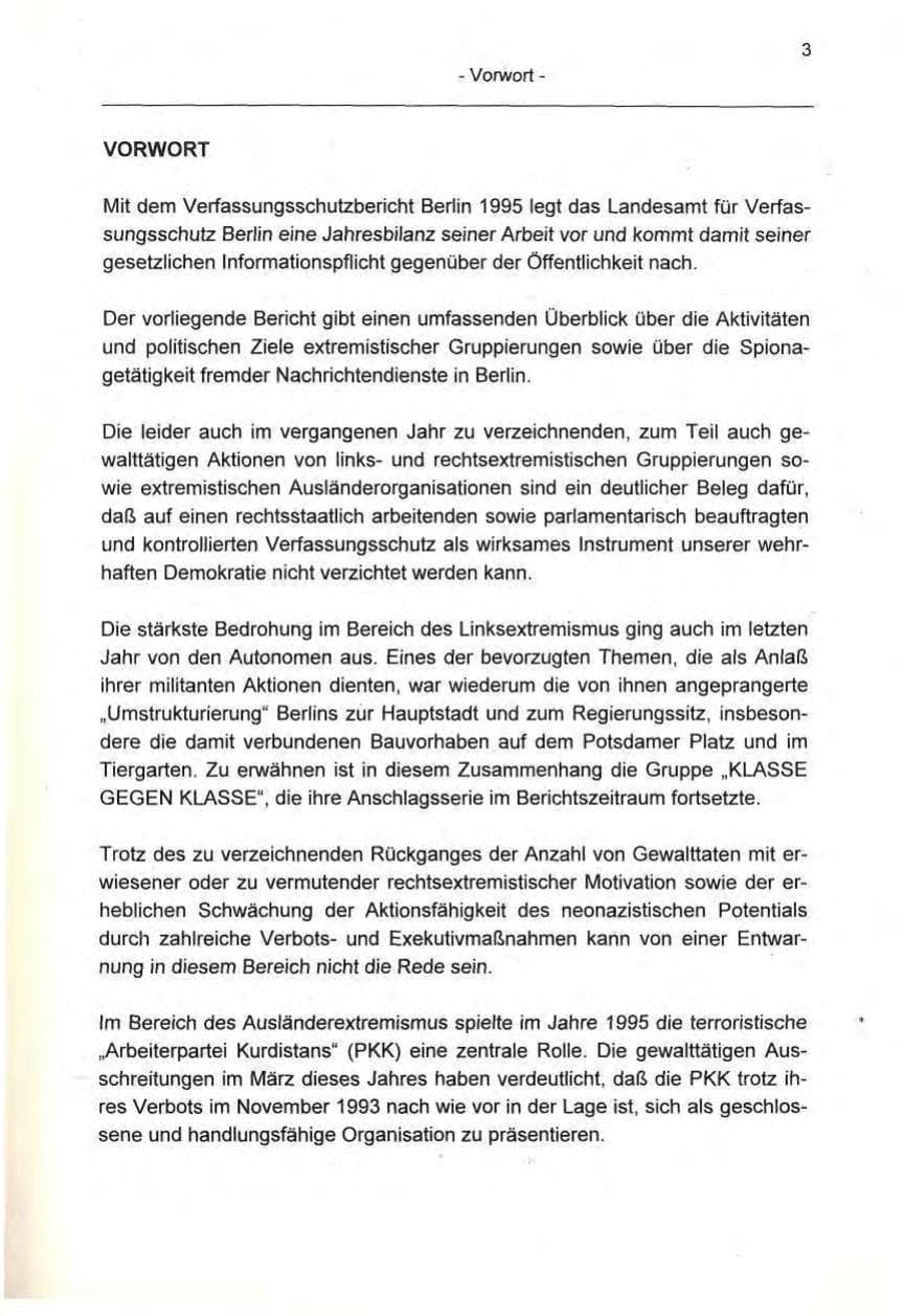 Seite 3 des Verfassungsschutzbericht 1995 Berlin
