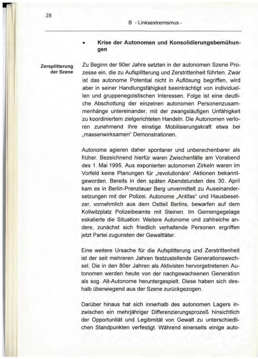 Seite 28 des Verfassungsschutzbericht 1995 Berlin