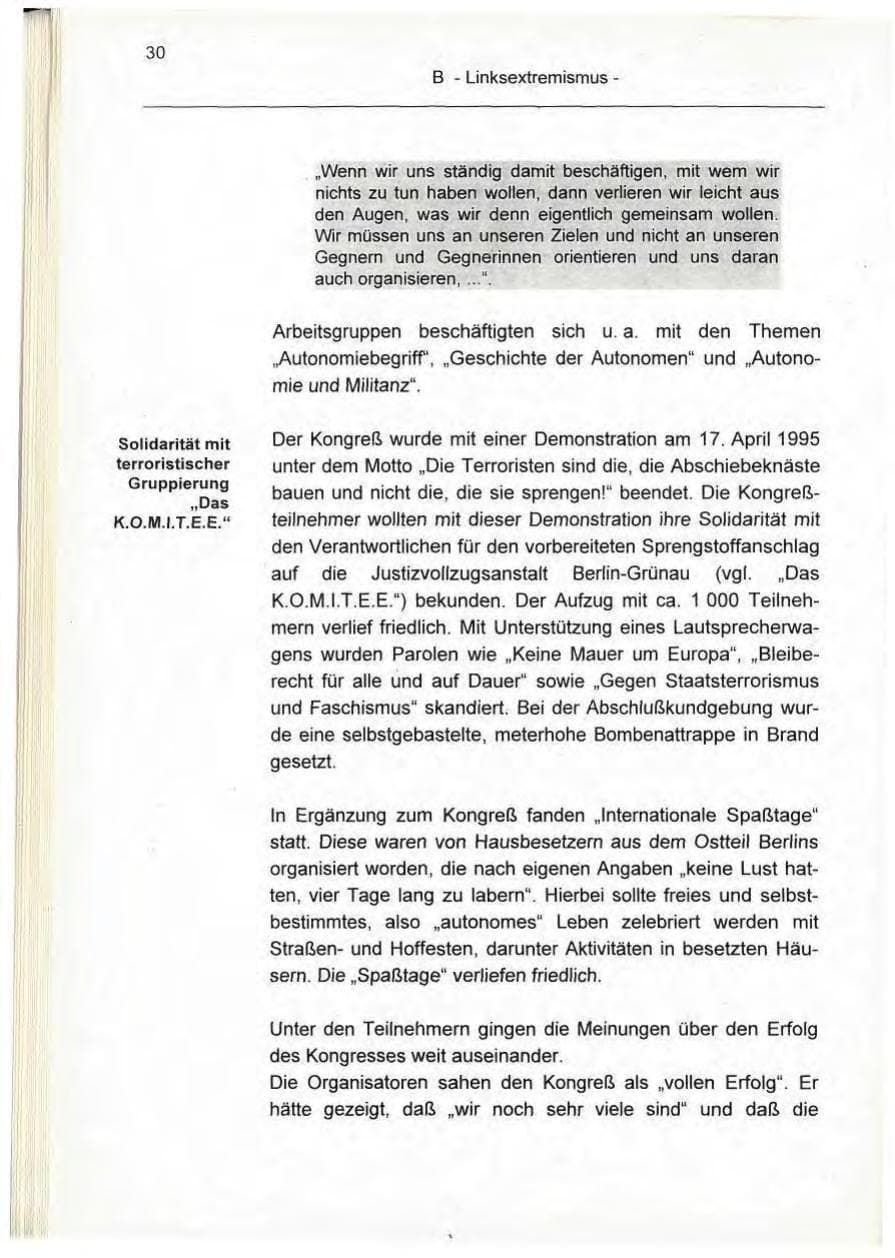 Seite 30 des Verfassungsschutzbericht 1995 Berlin