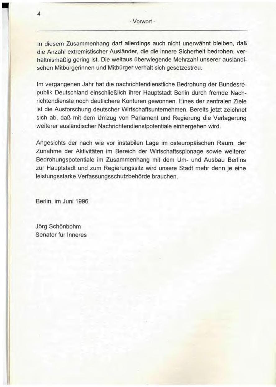 Seite 4 des Verfassungsschutzbericht 1995 Berlin