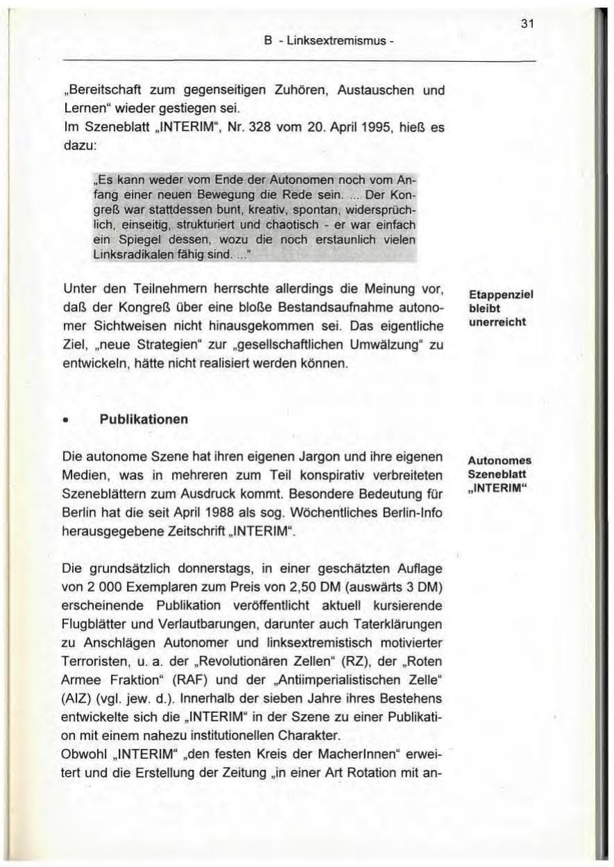 Seite 31 des Verfassungsschutzbericht 1995 Berlin