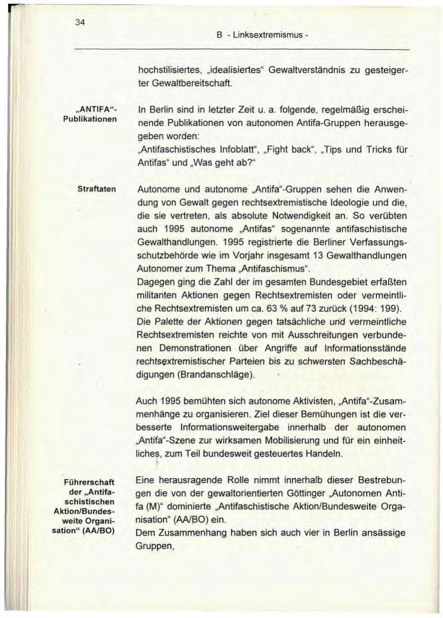 Seite 34 des Verfassungsschutzbericht 1995 Berlin