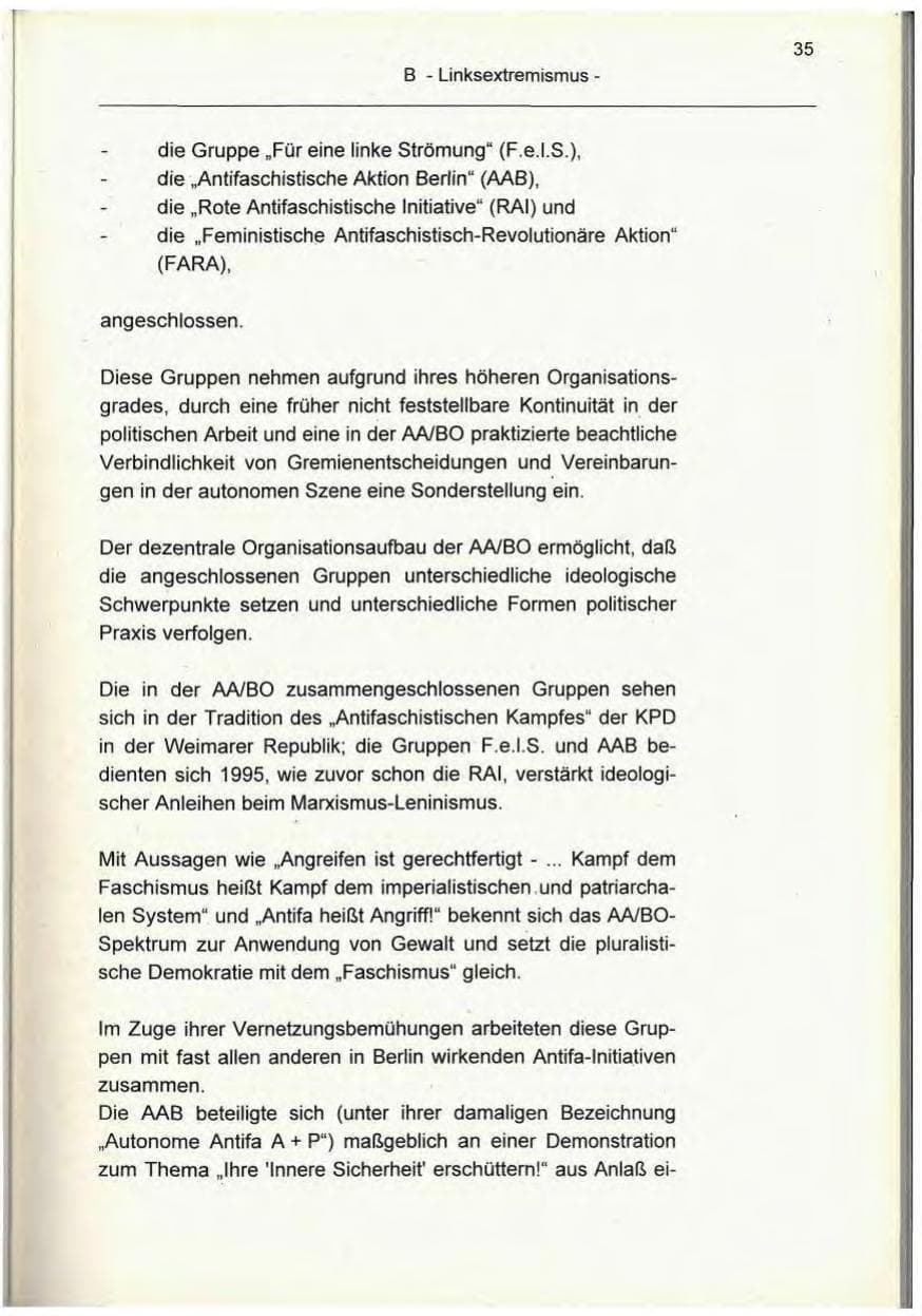 Seite 35 des Verfassungsschutzbericht 1995 Berlin