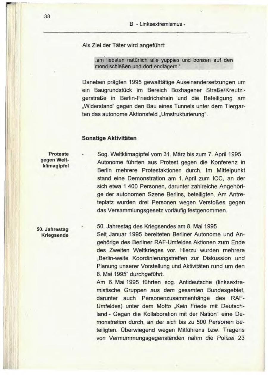 Seite 38 des Verfassungsschutzbericht 1995 Berlin