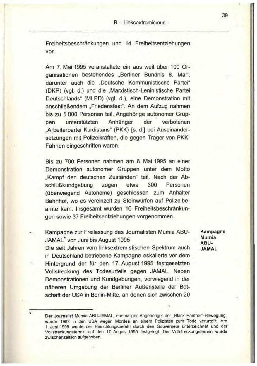 Seite 39 des Verfassungsschutzbericht 1995 Berlin
