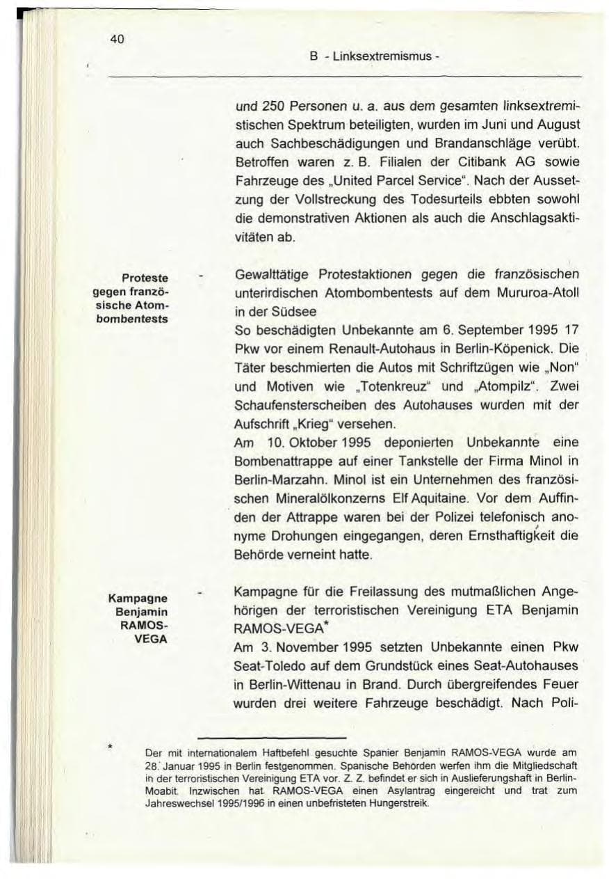 Seite 40 des Verfassungsschutzbericht 1995 Berlin