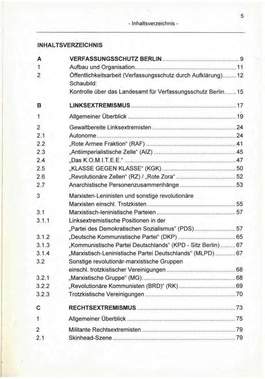 Seite 5 des Verfassungsschutzbericht 1995 Berlin