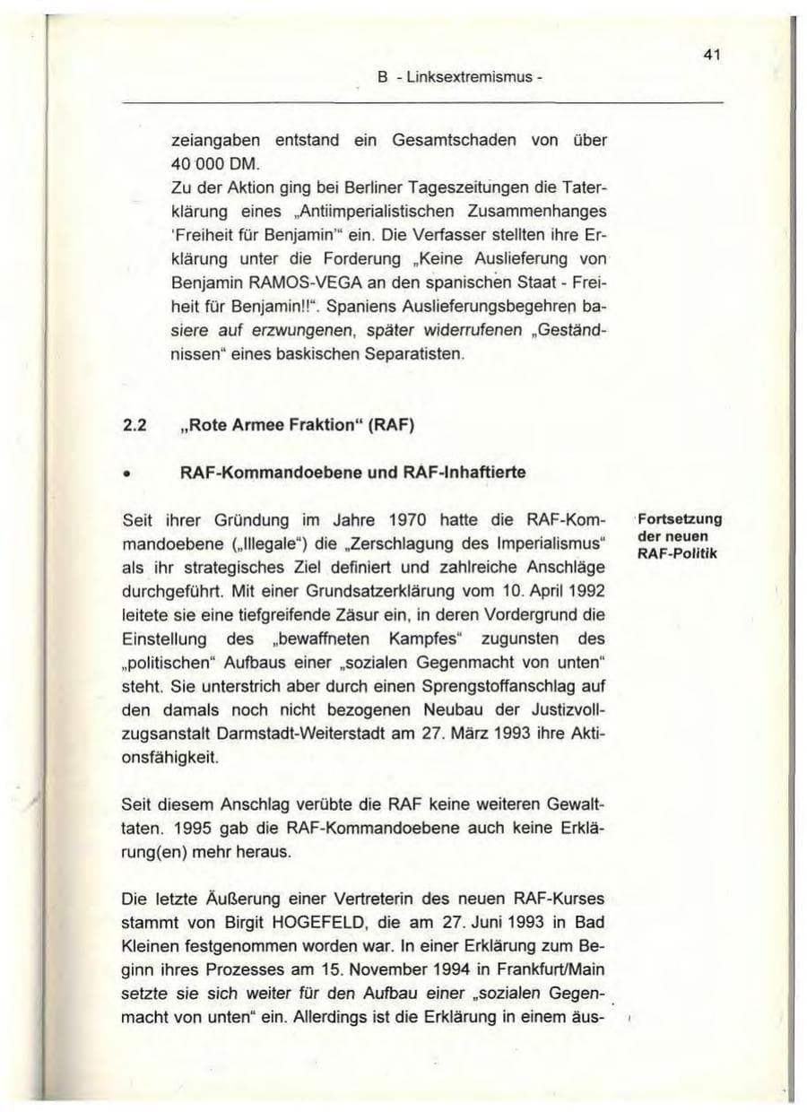 Seite 41 des Verfassungsschutzbericht 1995 Berlin