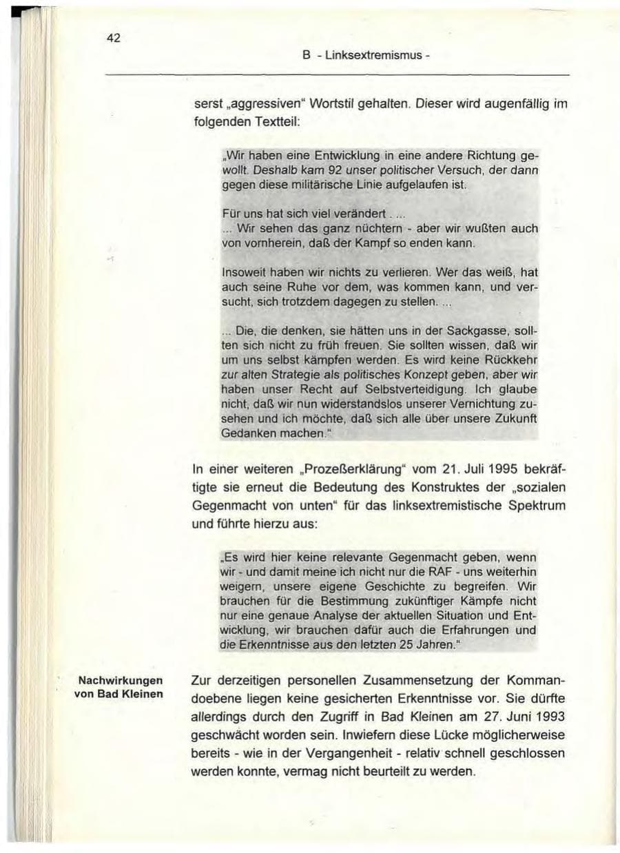 Seite 42 des Verfassungsschutzbericht 1995 Berlin