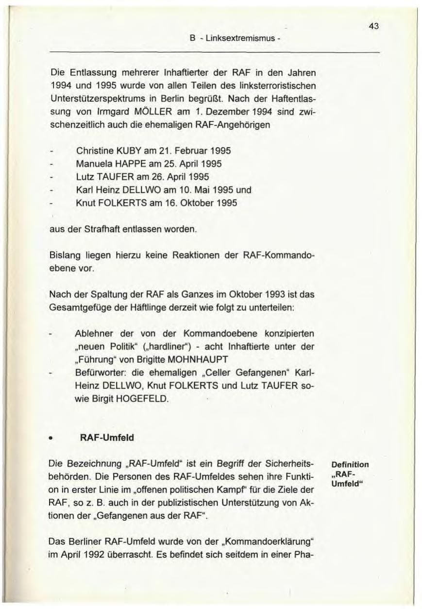 Seite 43 des Verfassungsschutzbericht 1995 Berlin