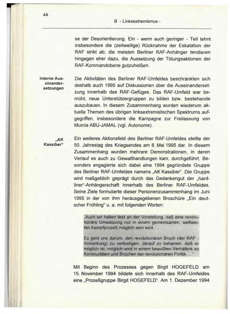 Seite 44 des Verfassungsschutzbericht 1995 Berlin