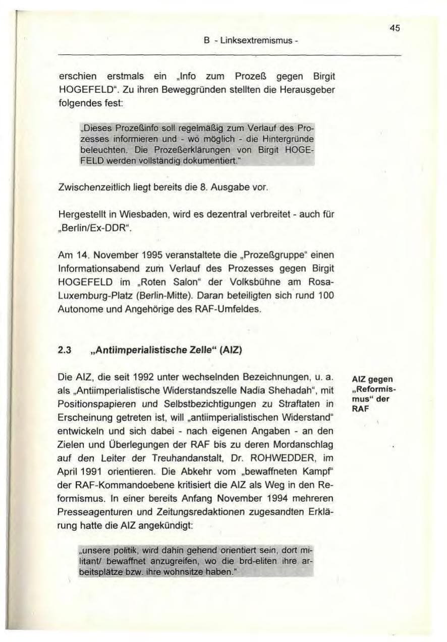 Seite 45 des Verfassungsschutzbericht 1995 Berlin