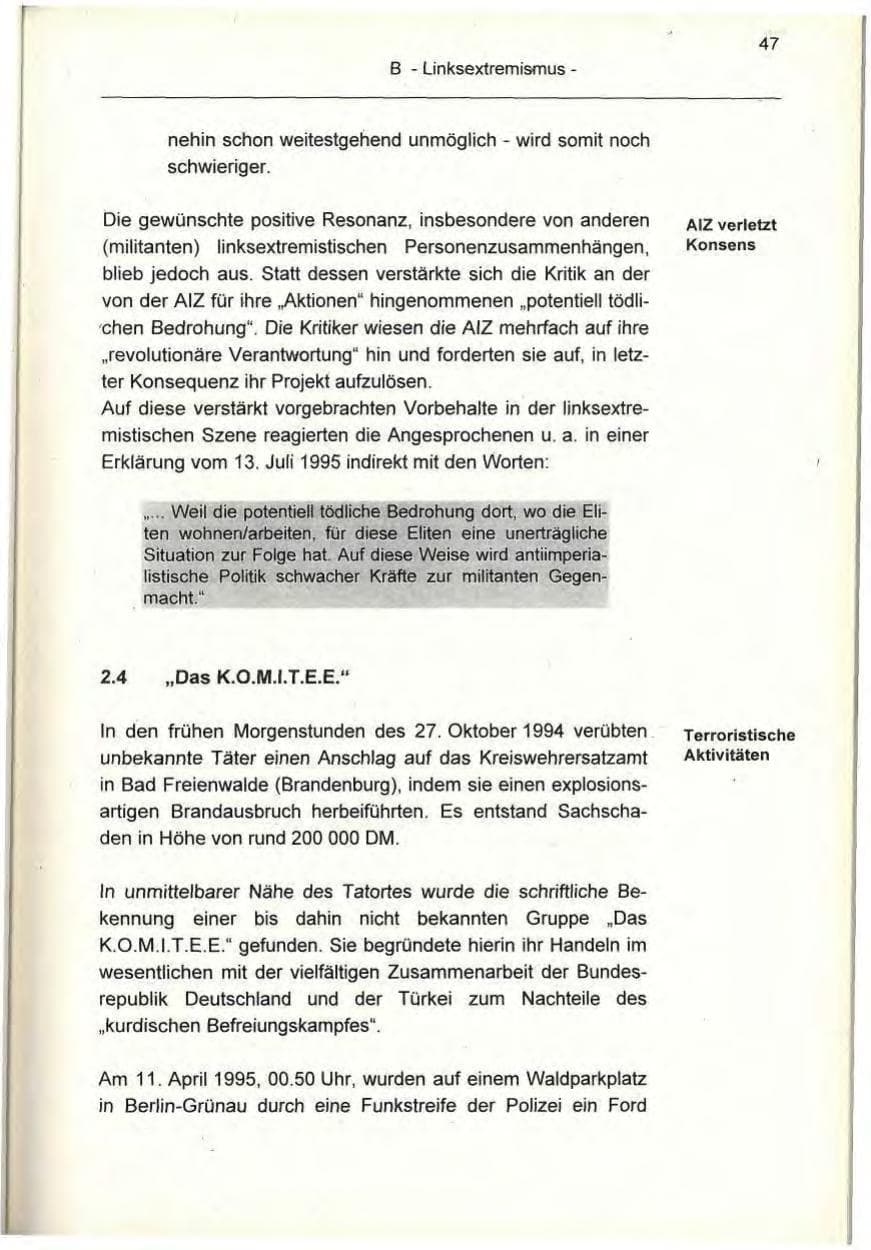 Seite 47 des Verfassungsschutzbericht 1995 Berlin