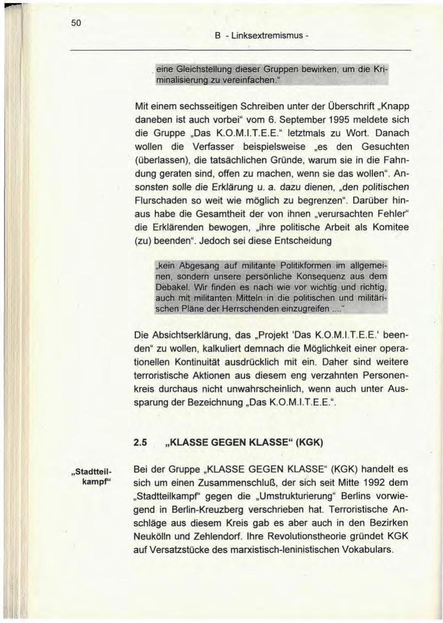 Seite 50 des Verfassungsschutzbericht 1995 Berlin