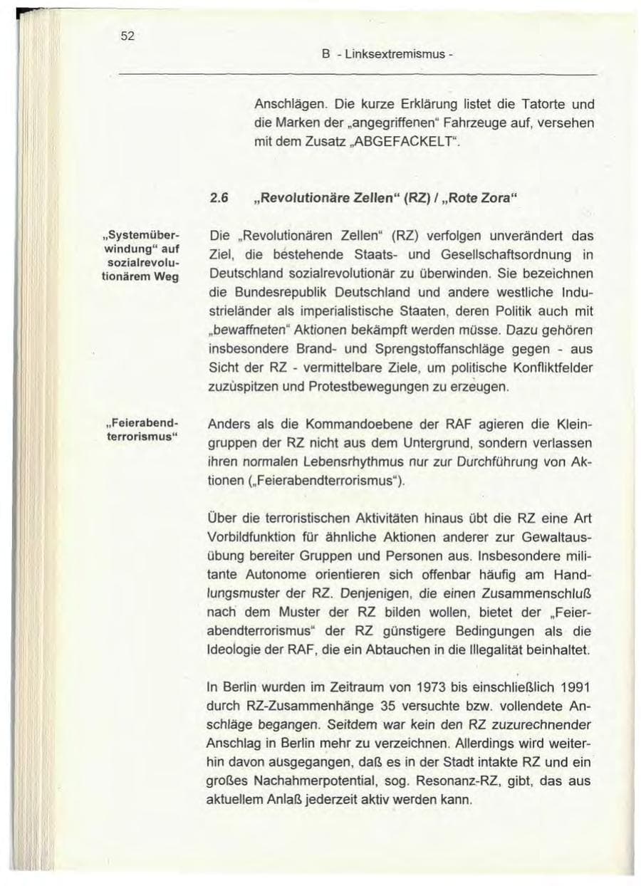 Seite 52 des Verfassungsschutzbericht 1995 Berlin