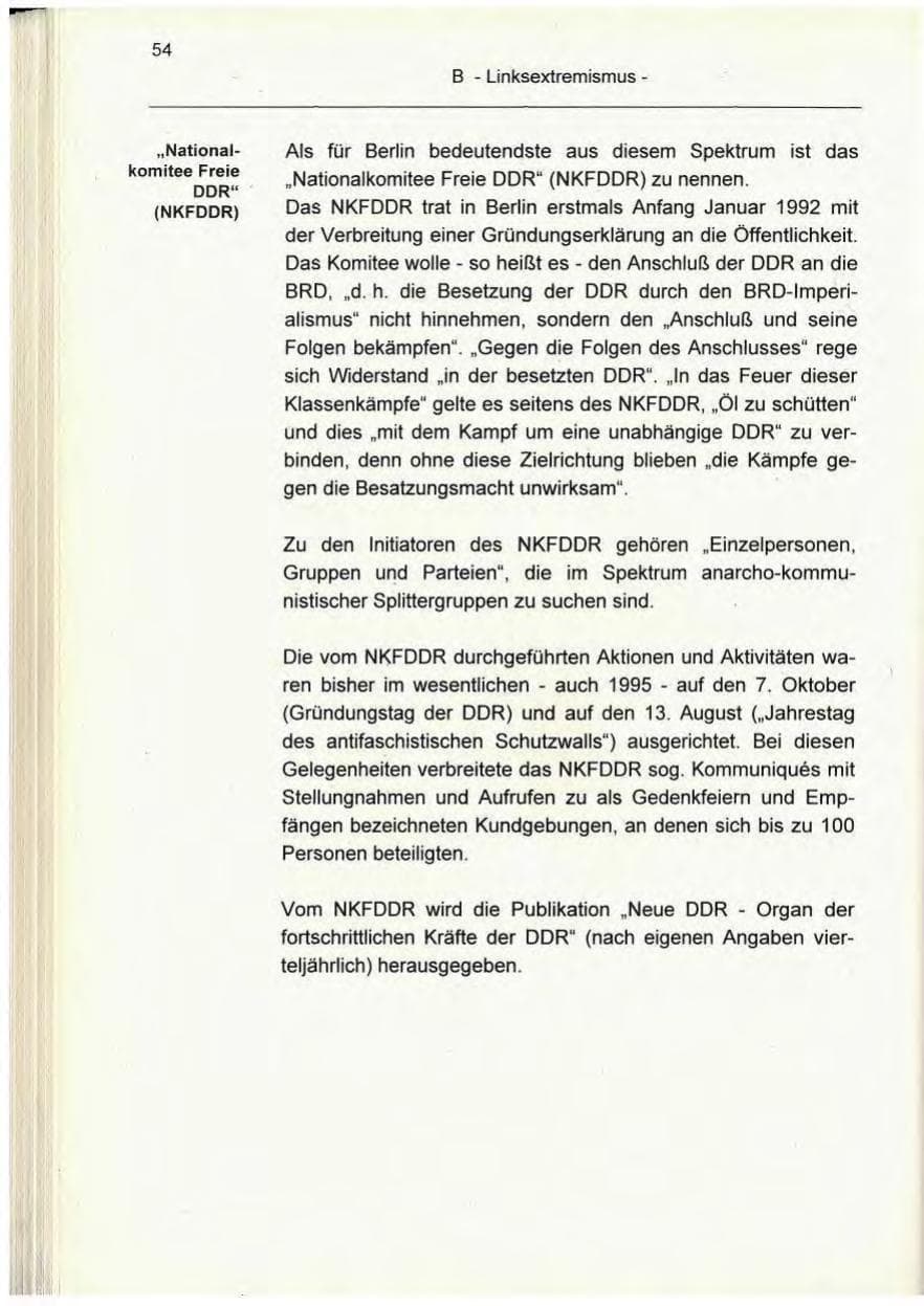 Seite 54 des Verfassungsschutzbericht 1995 Berlin