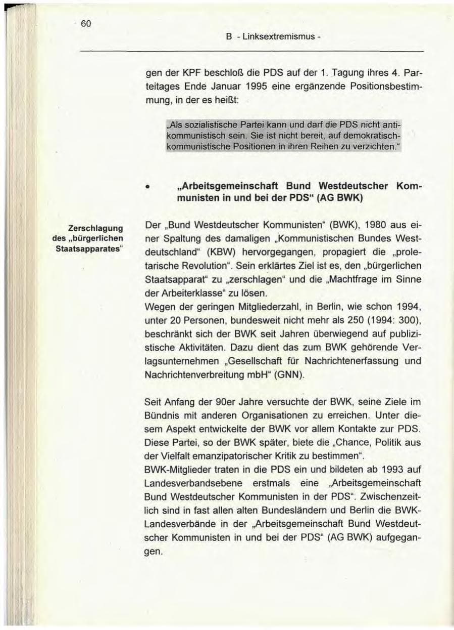 Seite 60 des Verfassungsschutzbericht 1995 Berlin