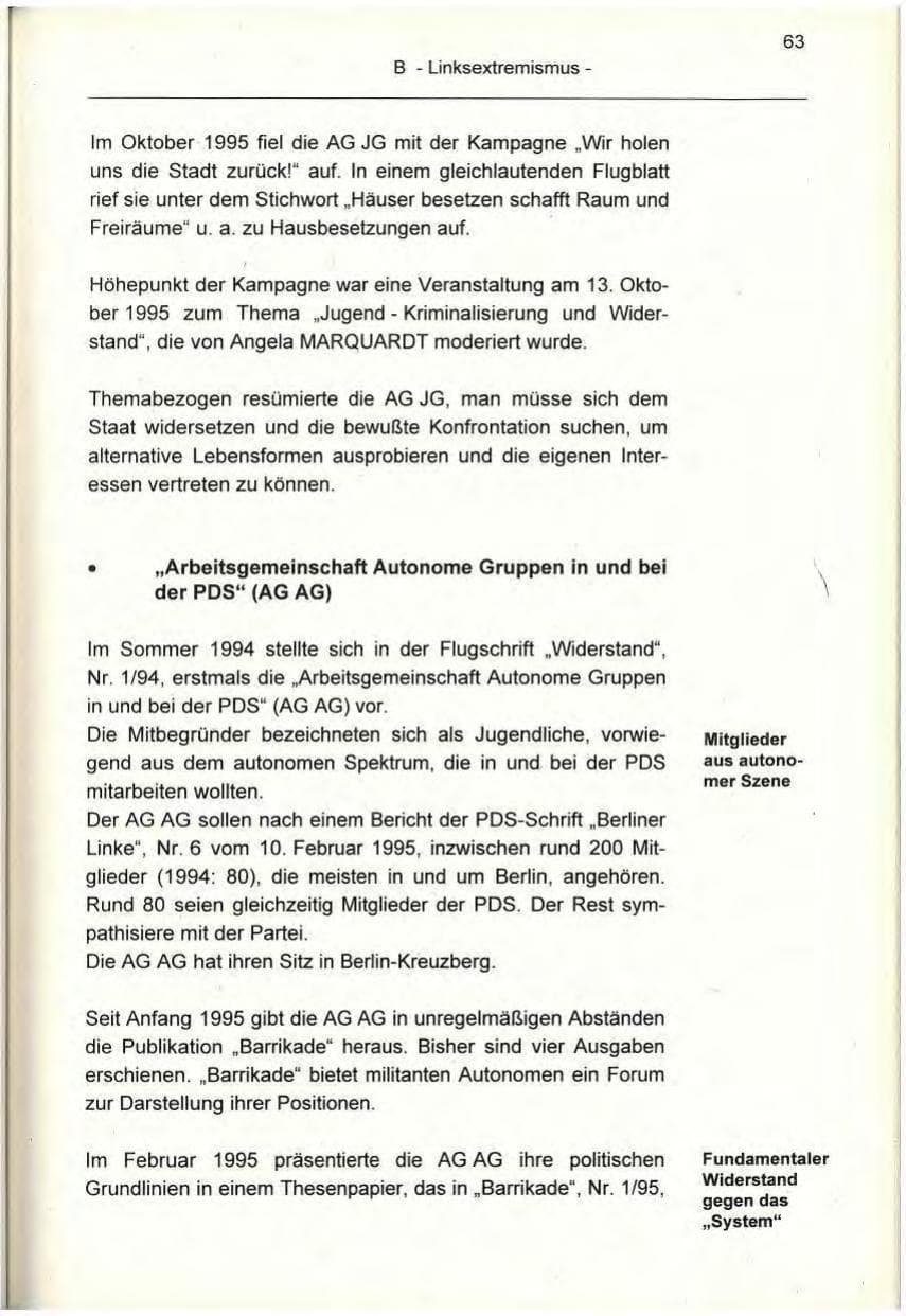 Seite 63 des Verfassungsschutzbericht 1995 Berlin